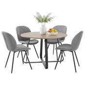 Santorini - Modern Brown Wood Effect Round Dining Table &amp; Astrid Grey Tweed Dining Chairs