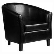 Black Faux Leather Tub Chair, Modern Armchair with Padded Seat, Sturdy Dark Brown Legs, Easy Clean Upholstery, Living Room Furniture