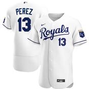 Mens Kansas City Royals Salvador Perez Cool Base Replica Jersey White image