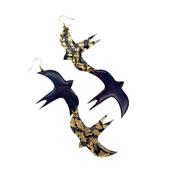 Two Birds sgraffito &amp; shibori silk earrings in midnight/black/gold