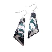 Cora batik textile earrings in charcoal/jade/silver