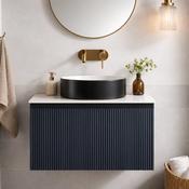 Fluted 600mm Wall Hung Vanity with Counter Top - Midnight Shadow