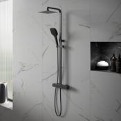 Premium Square Thermostatic T-Bar Shower &amp; Rail Set - Black