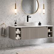 Fluted 1200mm Wall Hung Vanity with 2 Side Storage &amp; Counter Top - Soft Coffee image