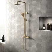 Premium Round Thermostatic T-Bar Shower with Rain Head - Brushed Brass