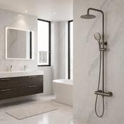 Premium Round Thermostatic T-Bar Shower with Rain Head - Gunmetal image
