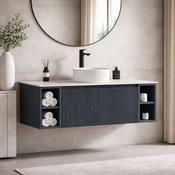 Fluted 1200mm Wall Hung Vanity with 2 Side Storage &amp; Counter Top - Midnight Shadow