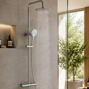 Premium Round Thermostatic T Bar Rainhead Shower Set - Chrome