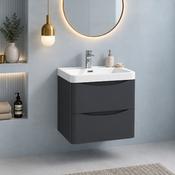 Rimini 500mm Wall Hung Unit with Basin &amp; 2 Drawers - Anthracite image