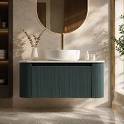 Fluted 870mm Wall-Hung Curved Corner Vanity with Counter Top – Smoked Sage image