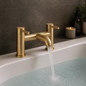 Pisa Round Deck Mounted Bath Filler Tap - Brushed Brass image