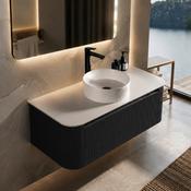 Fluted 1075mm Wall Hung Curved Corner Vanity with Countertop – Midnight Shadow