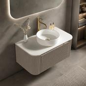 Fluted 870mm Wall-Hung Curved Corner Vanity with Counter Top – Soft Coffee