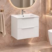 Fluted 500mm Wall Hung Vanity Unit with Basin and 2 Drawers - Matt White
