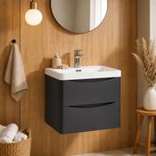 Rimini 600mm Wall Hung Sink Vanity Unit with 2 Drawers - Anthracite image