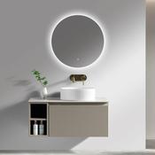 Fluted 800mm Wall Hung Vanity Unit with Side Storage Box &amp; Counter Top - Soft Coffee image