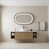 Fluted 1200mm Wall Hung Vanity with 2 Side Storage &amp; Counter Top - Country Oak
