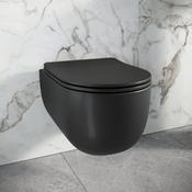 Ravello Rimless Round Wall Hung Toilet with Soft Close Seat - Matt Black
