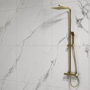 Flow Square Thermostatic T-Bar Drench Shower Set - Brushed Brass