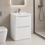 Rimini 600mm 2 Drawer Floor Standing Vanity Unit with Basin - White