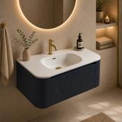 Fluted 870mm Wall Hung Curve Corner Vanity with Matte Basin - Midnight Shadow
