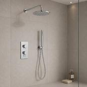Concealed Thermostatic Rain Head Shower Outlet Set with Outlet, Hose &amp; Handset - Chrome