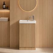 Mini Fluted Cloakroom Vanity Unit with Ceramic Basin - Country Oak image