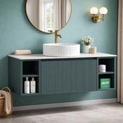 Fluted 1000mm Wall-Hung Vanity Unit with 2 Side Storage &amp; Counter Top – Smoked Sage image