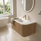 Fluted 870mm Wall Hung Curve Corner Vanity with Matte Basin - Country Oak