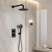 Concealed Thermostatic Shower Kit with Outlet, Hose &amp; Rain Head - Black