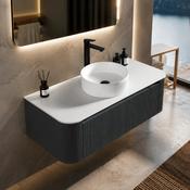 Fluted 1075mm Wall Hung Curved Corner Vanity with Countertop – Smoked Sage