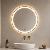 Novara Round Bathroom LED Mirror with Demister 600mm - Brushed Brass image