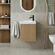 Fluted Mini Cloakroom Wall-Hung Vanity Unit with Basin - Country Oak
