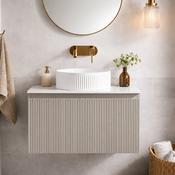 Fluted 600mm Wall Hung Vanity with Counter Top - Soft Coffee