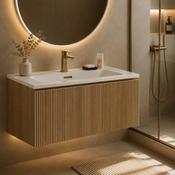Fluted 800 mm Wall Hung Vanity &amp; Matte Basin - Country Oak image