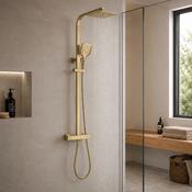 Premium Square Thermostatic T-Bar Shower with Rain Head - Brushed Brass