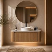 Fluted 1075mm Wall Hung Curved Corner Vanity with Countertop – Country Oak