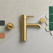Pisa Round Basin Tap &amp; Waste - Brushed Brass image