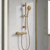 Premium Thermostatic T-Bar Shower &amp; Rail Set - Brushed Brass