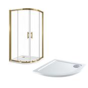 900mm Brushed Brass Quadrant Shower Enclosure with Shower Tray image