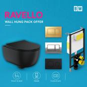 Rimless Wall Hung Black Toilet, Frame &amp; Button Pack