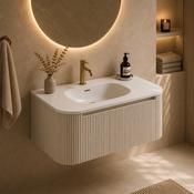 Fluted 870mm Wall Hung Curve Corner Vanity with Matte Basin - Soft Coffee