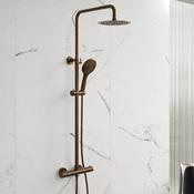 Premium Round Thermostatic T Bar Rainhead Shower Set - Brushed Bronze