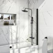 Square Edge Hinged Bath Screen 1400 x 800mm - Matt Black image