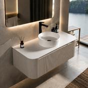 Fluted 1075mm Wall Hung Curved Corner Vanity with Countertop – Soft Coffee image