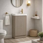 Mini Fluted Cloakroom Vanity Unit with Ceramic Basin - Soft Coffee