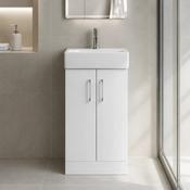 Elba 420mm Floor Standing Vanity Unit with Basin - Gloss White