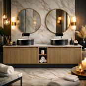 Fluted 1400mm Wall Hung Double Vanity with Storage &amp; Counter Top - Country Oak
