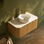Fluted 870mm Wall-Hung Curved Corner Vanity with Counter Top – Country Oak