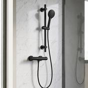 Premium Thermostatic T-Bar Shower &amp; Rail Set - Black